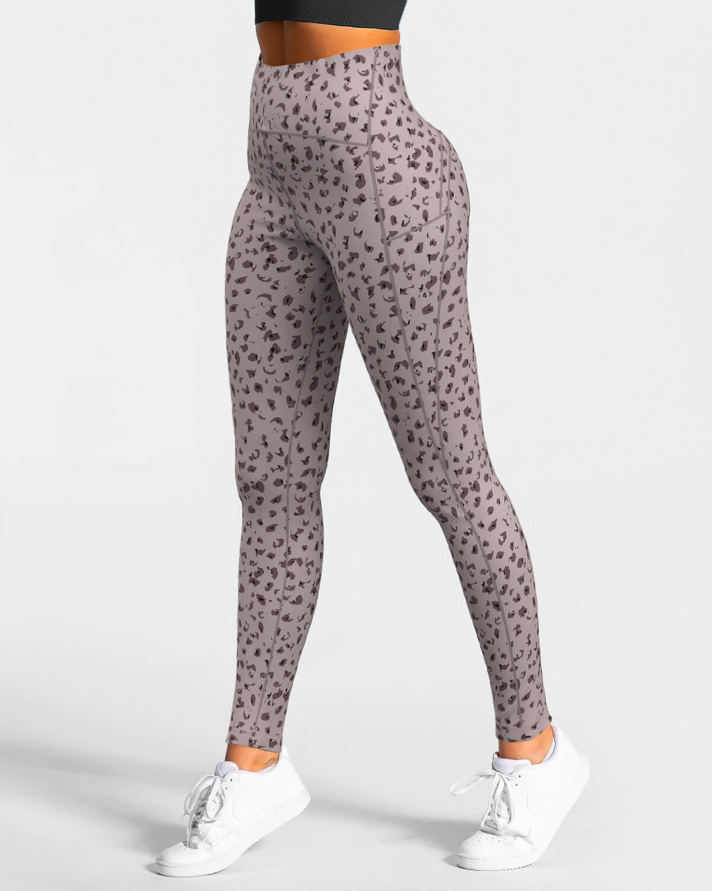 Abstract Leo High-Waist Leggings - Brown