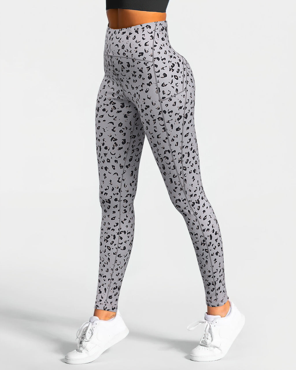 Abstract Leo High-Waist Leggings - Grey