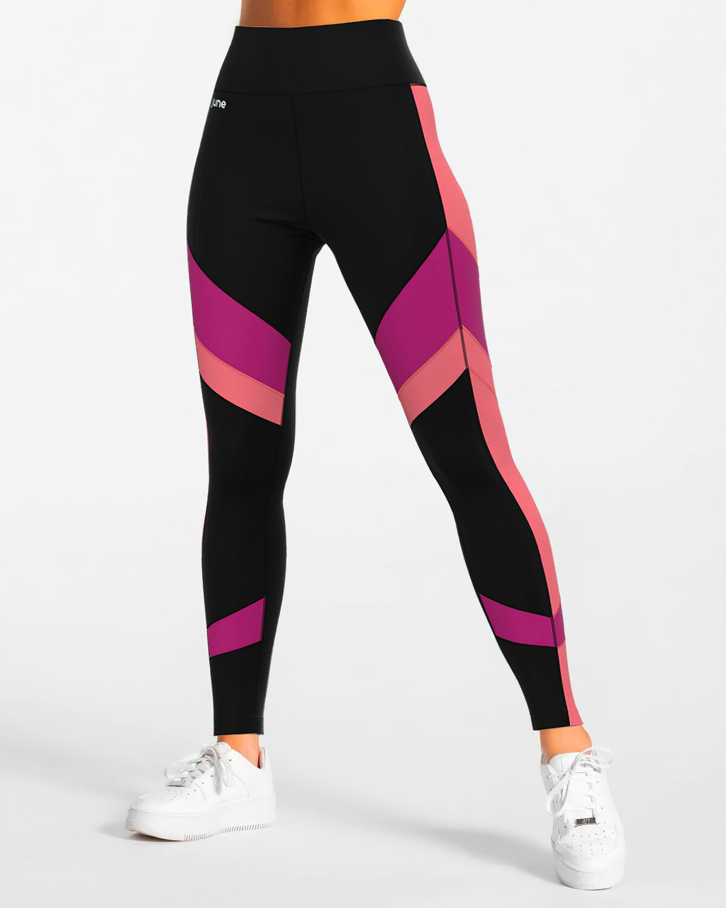 Tri-Color High-Waist Leggings - Black & Pink