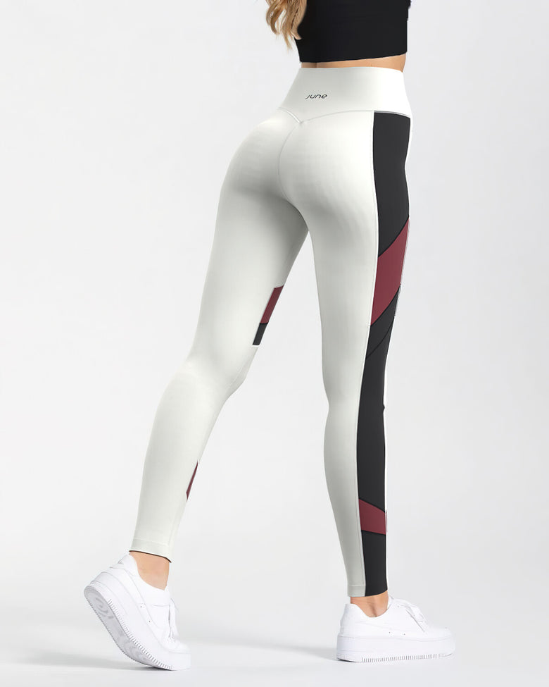 Tri-Color High-Waist Leggings - White & Red